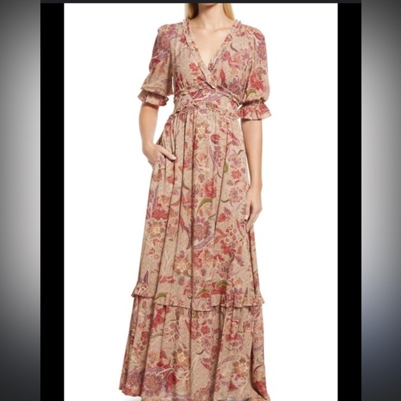 New Anthropologie BTFL-LIFE Floral Ruffle Maxi Dress In Rust! size xSmall - Picture 6 of 14